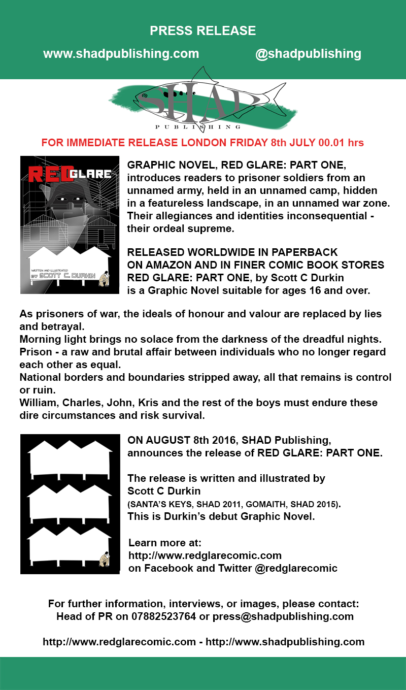 SHAD Publishing Press Release for Debut Graphic Novel Red Glare: Part One written and illustrated by Scott C Durkin